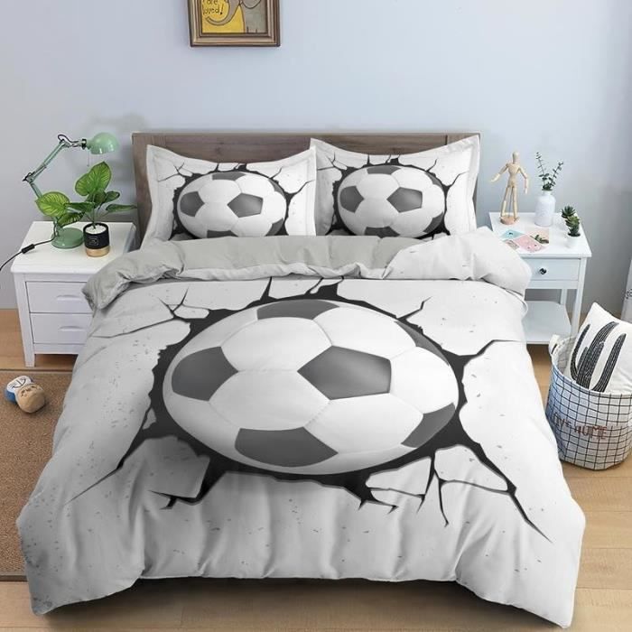 Parure De Lit Football Enfant 90x190 - Housse Couette 140x200 Microfibre + Taies - Thème Sportif Bleu