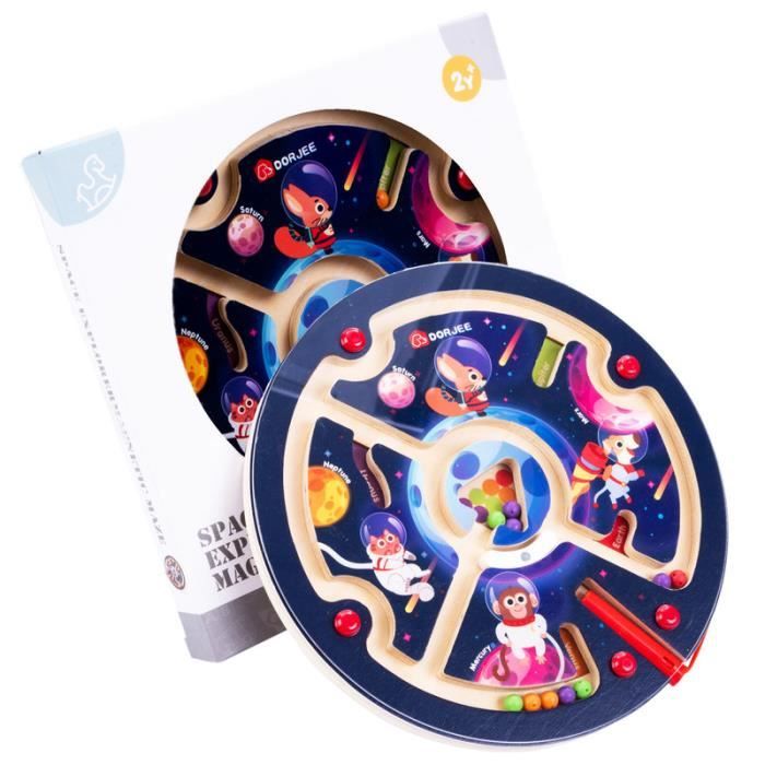 Labyrinthe Magnétique Goki – Thème Espace – 21 X 21 Cm – En Bois – Dès 3 Ans – Jeu De Motricité