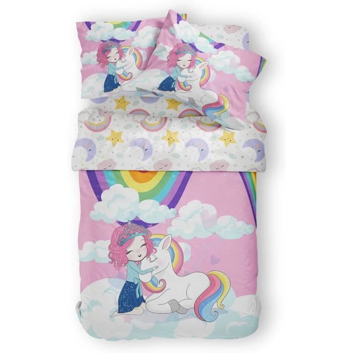 Housse De Couette Licorne 90x190 Cm + 2 Taies 65x65 - Microfibre Douce, Impression 3D, Fermeture Zip - Pour Enfant Fille - 2