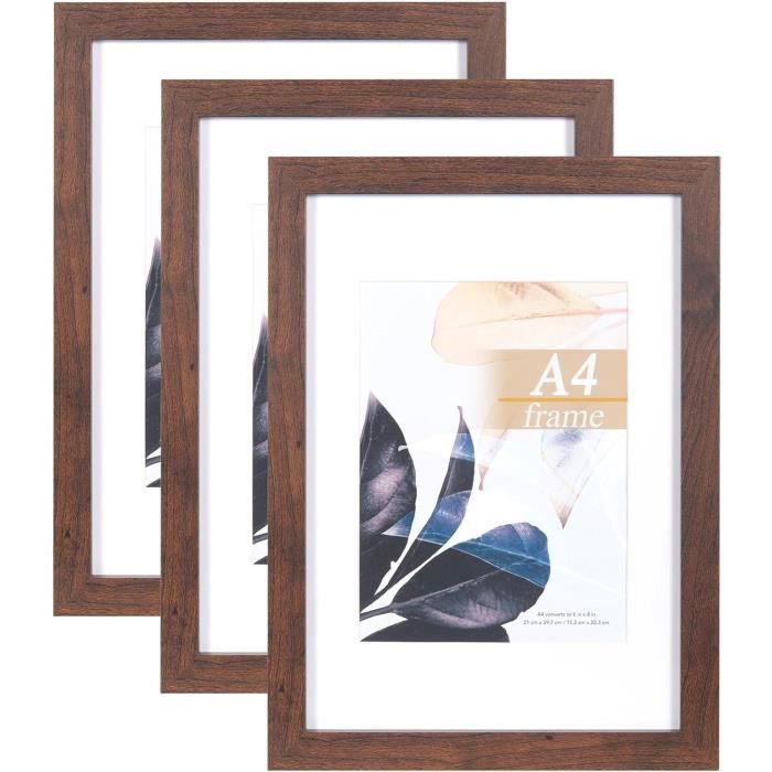 Cadre Photo A4 En Noyer Vintage - Format 20x30 Cm - Orientation Verticale/horizontale - Face Acrylique, Dos MDF