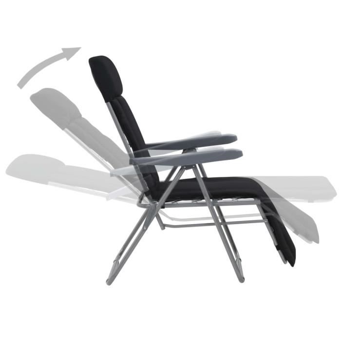Chaise pliable de jardin - KAI - Noir - Cadre en acier - 5 positions - Coussin rembourré Chaise pliable de jardin - KAI - Noir - Cadre en acier - 5 positions - Coussin rembourré