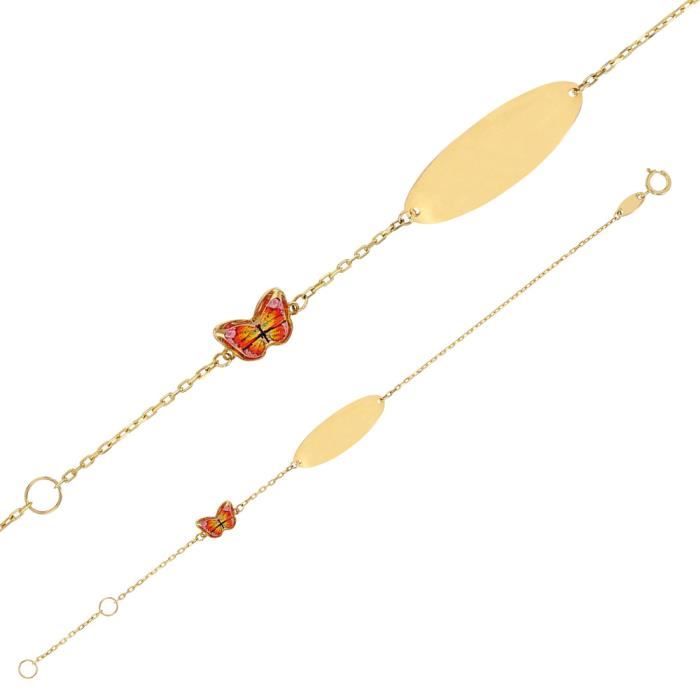 Jouailla - Identité bébé maille forçat Or 750-1000 avec papillon rouge en émail pour enfant (308004)