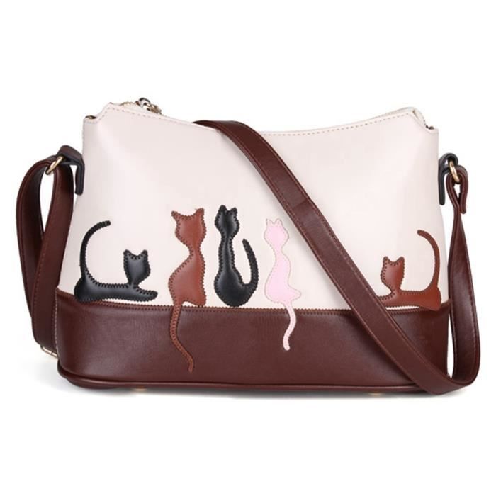 Sac main en cuir paule motif chat portefeuille bandouli re
