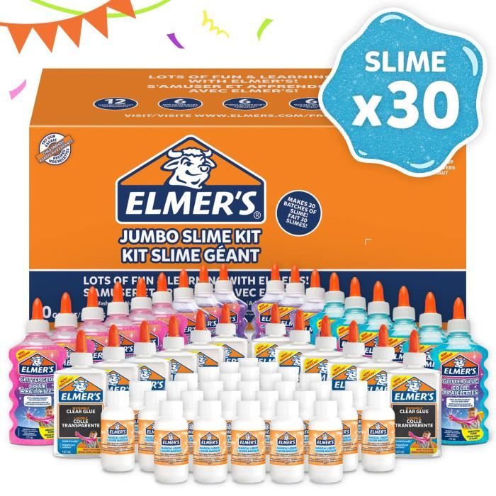 ELMER`S pack fête pour slime avec colle pailletée (18 flacons), colle  transparente (12 flacons) + activateur pour - Cdiscount Auto