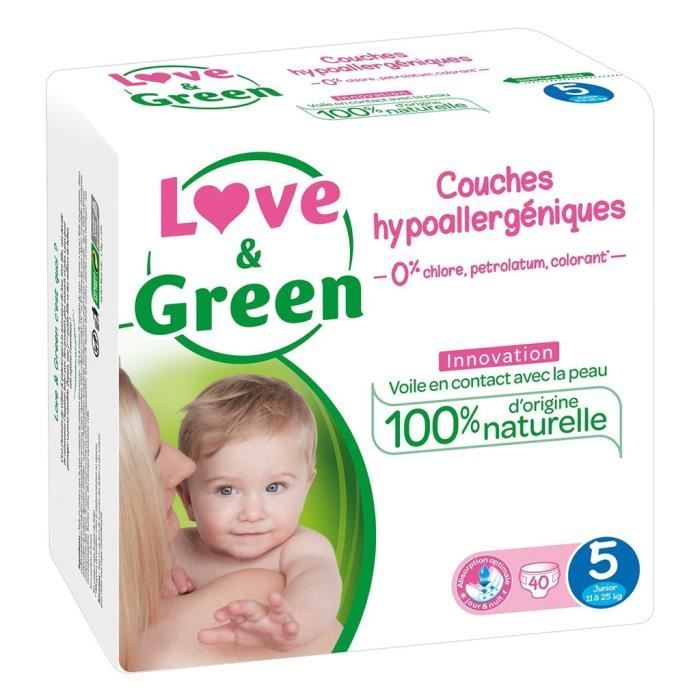 Couches Hypoallergéniques Love & Green - Innovation Taille 5 - Lot de 80