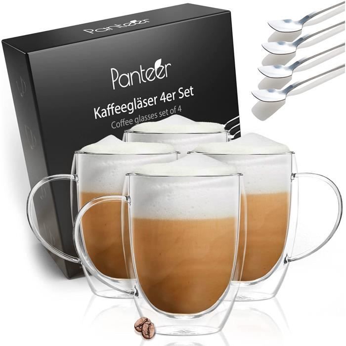Set De 4 Tasses à Expresso Jecobi – Verre Double Paroi, Avec 2 Cuillères, 5,4 Oz