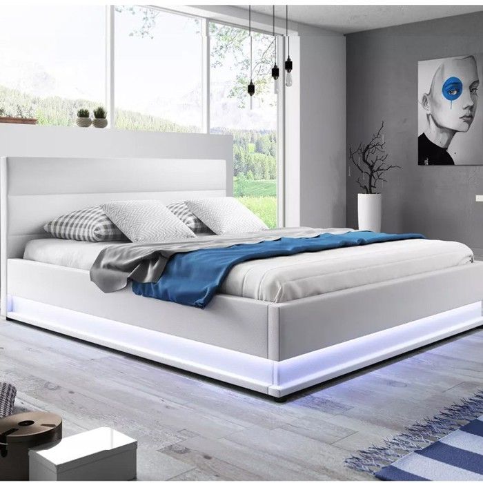 Lit Led Avec Coffre De Rangement Ava 180x200 Blanc Achat