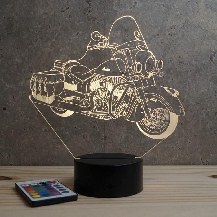 Lampe 3D moto Indian Vintage – LED – Idée Cadeau – Fabriquée en France