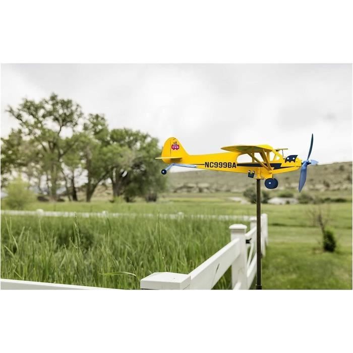 Girouette Avion Piper J3 Cub En Métal – Décoration Cinétique Pour Jardin, Clôture Ou Terrasse – Idée Cadeau Originale