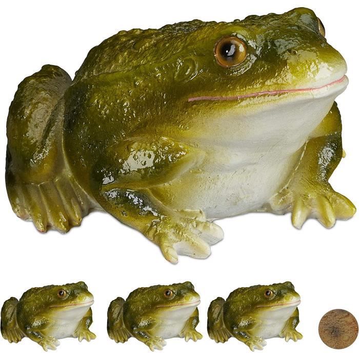 Statue Grenouille, Lot de 4, Figurine déco Jardin Crapaud en Pierre