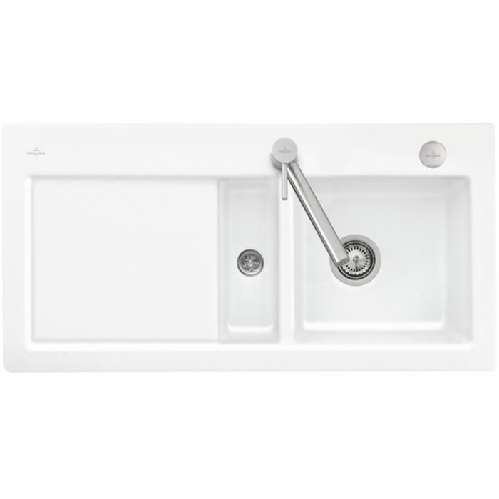 Evier 1 bac et demi VILLEROY ET BOCH Subway Pure 60 100 x 51 égouttoir à gauche céramique sans vidage blanc