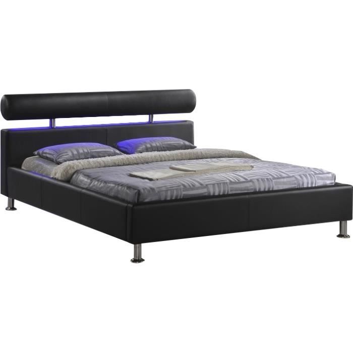 Lit Adulte 160x200 Cm Design Pvc Noir Achat Vente Structure De