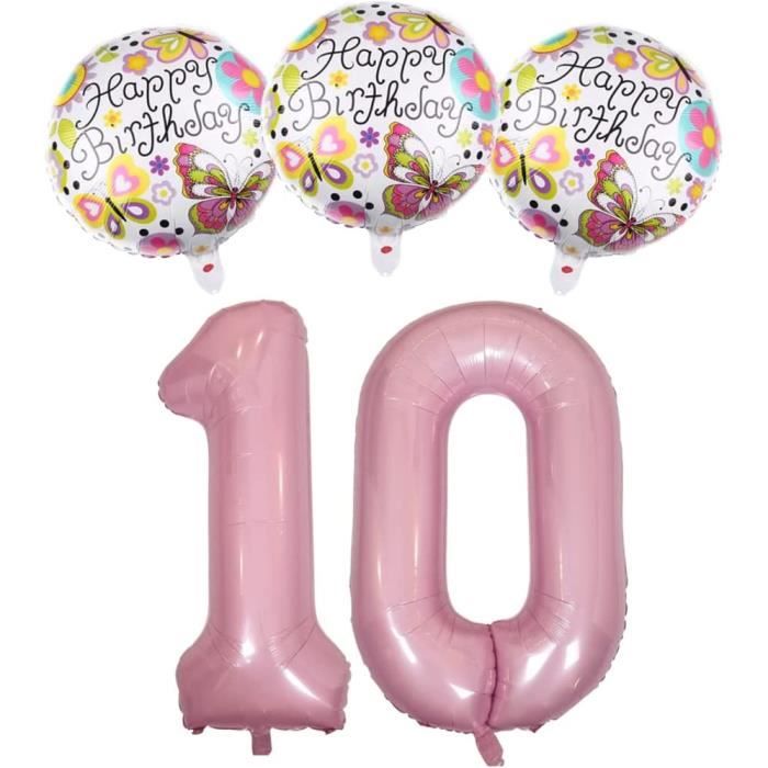 Decoration Anniversaire 10 Ans - Papillon Deco Anniversaire 10 Ans Rose,  Happy Birthday Decoration Ballon Kit, Chiffre 10, Ba[u8998]