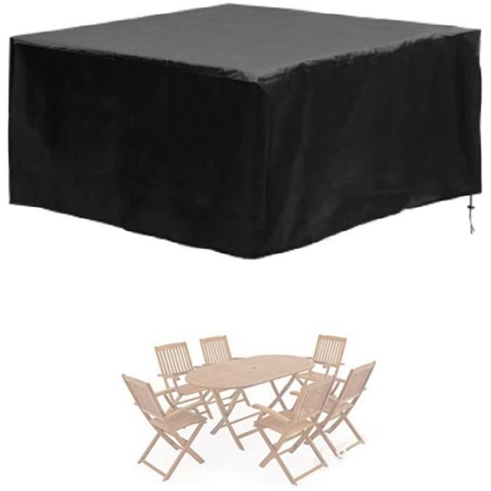 YAOBLUESEA Housse de mobilier de Jardin Noir rectangulaire Housse imperméable en Tissu Oxford 210D pour Table et chaises de Jardin en Plein air 200x160x70cm Groupe de sièges