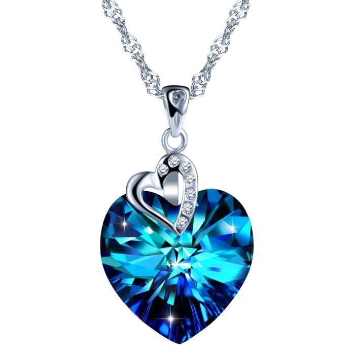 Sixluo Collier Femme En Style Swarovski Cœur De L Ocean Pendentif