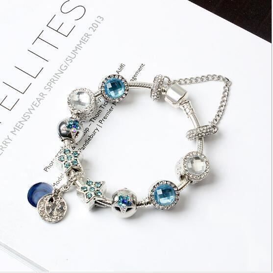 19CM Bleu Charms Bracelet Pandora Style bijoux Femme CZ Trèfle ... 19CM Bleu Charms Bracelet Pandora Style bijoux Femme CZ Trèfle ...