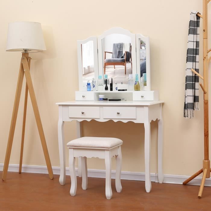 Coiffeuse Blanche Table De Maquillage Elegante Avec 1 Mirroir 3