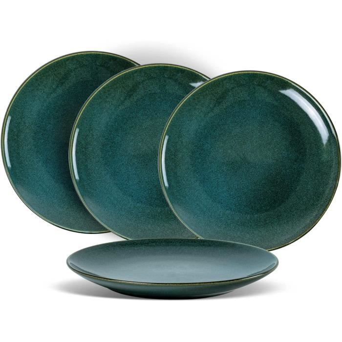 Service De Table - Assiettes Plates 4 Pcs Vaisselle Porcelaine Couleur Vert Personnes Services Complets