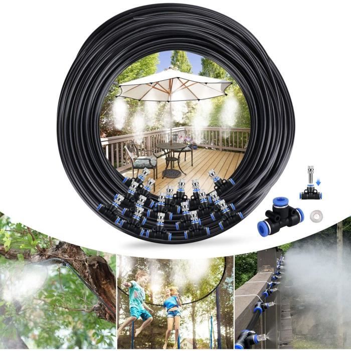 Système de brumisation20M 20 Buse Jardin Brumisation Refroidissement Système darrosage Distribution Brumisateur pour Patio Jardin