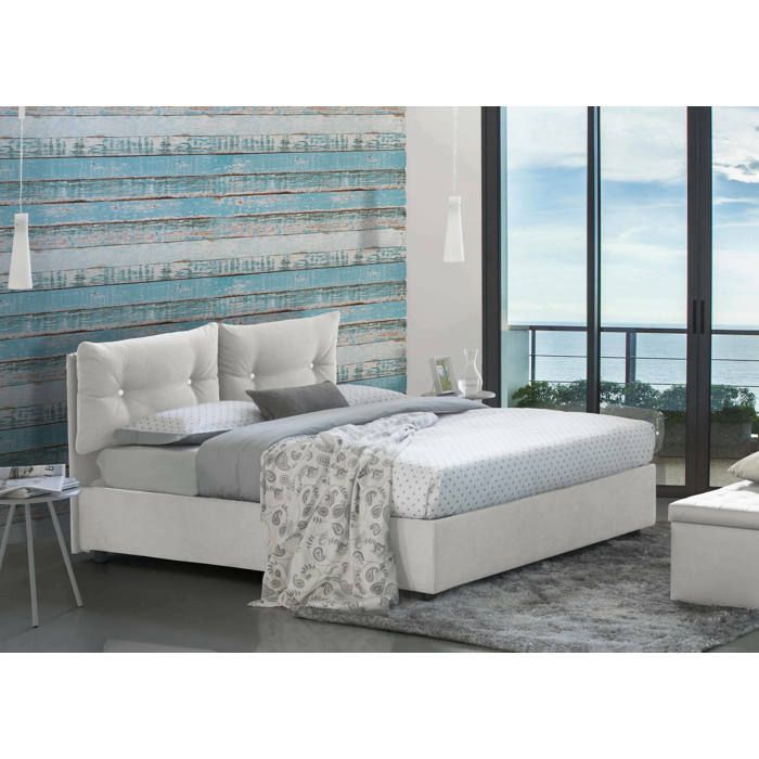 Dmora - Lit double Fabiana 215x175h95 cm Blanc Panneau effet bois et Polyester