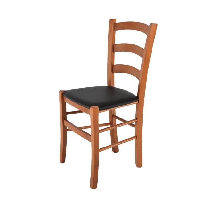 Tommychairs - Chaise cuisine VENICE structure en bois de hêtre peindré en couleur cerisier et assise en cuir artificiel noir