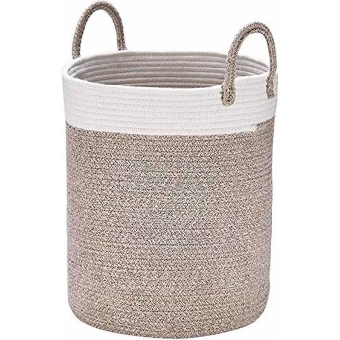 Panier à Linge En Corde De Coton Tressé - 38x50 Cm, Pliable, Poignées, Rangement Déco Style Bohème