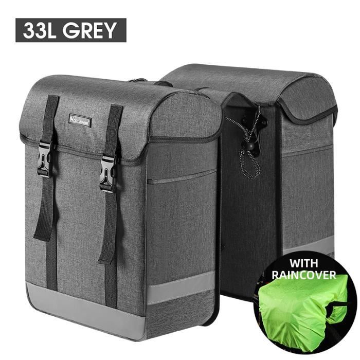 Sacoche Vélo Double Étanché 30L – Sacoche Arrière Porte-Bagages Imperméable Avec Bandes Réfléchissantes Et Housse De Pluie, Noir
