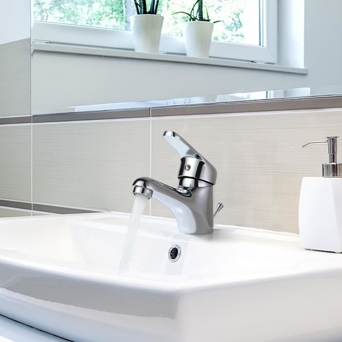 Auralum Robinet Lavabo Salle Bain Monotrou Avec Bonde Automatique