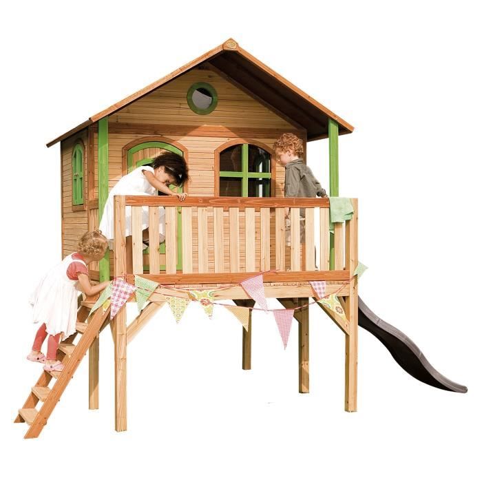 Maison Enfant avec Toboggan - AXI - Sophie - Bois massif - Gris - Pour lextérieur