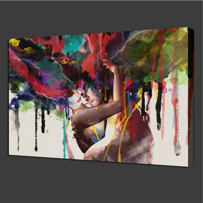 Amoureux Embrasser Coloré Dessin Peinture Mur Sans Chambre Mur Moderne Art  Décor 60cm x 90cm - Achat / Vente objet décoration murale - Cdiscount