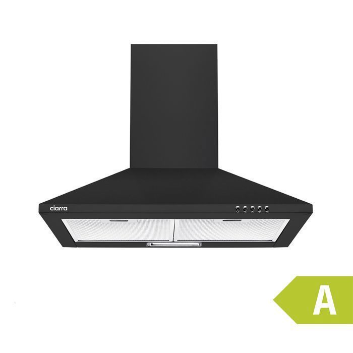 CIARRA  hotte d&eacute;corative 60cm noir 350m3/h recyclage acier inox cd6736db CD6736DB