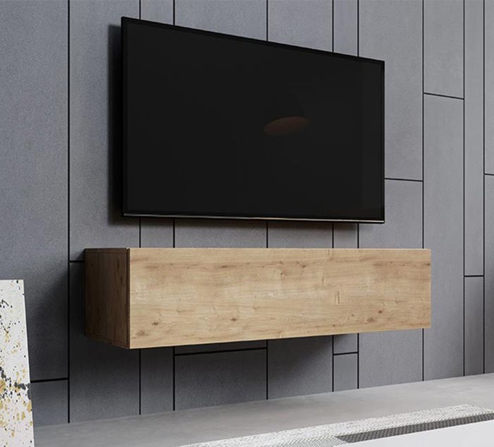 meuble tv | 1 porte avec 2 compartiments | structure mélamine 16mm | couleur chêne | 120 x 30 x 40cm | modèle aitana m1