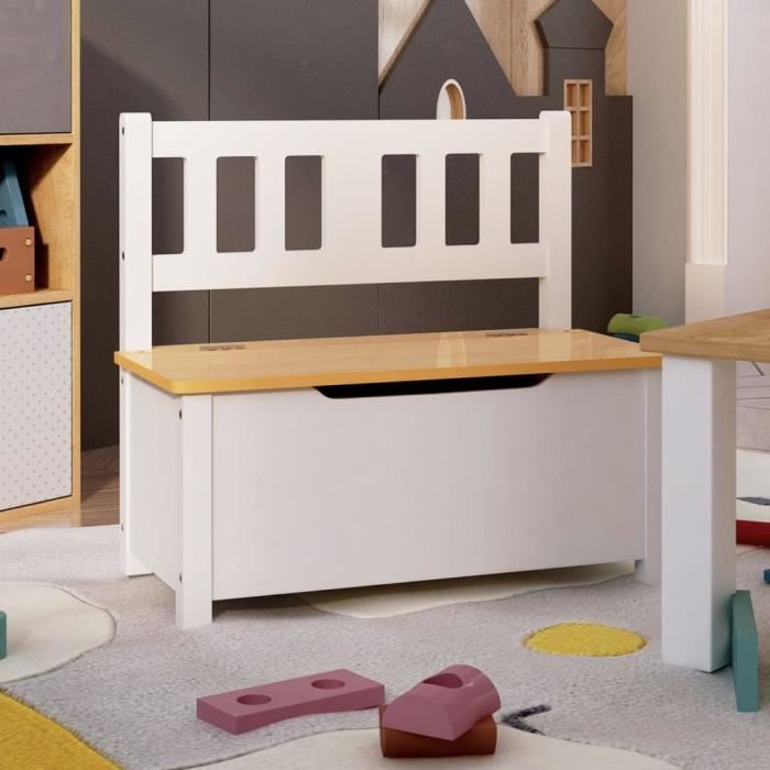ENSEMBLE TABLE ET CHAISE BEBE Banc de rangement pour enfants Blanc et beige 60x30x55 cm MDF YW Tech DIO7734920989505