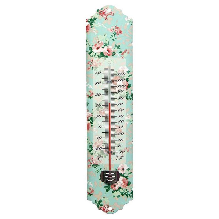 Comparer les prix de Thermomètre Imprimé Roses 30cm - ESSCHERT DESIGN - Affichage de la température en Celsius et en Fahrenheit