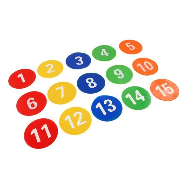 Marqueur de points de numéro de sport 1 à 15 marqueurs de points de numéro  de tapis avec 5 couleurs vives pour sport d'athletisme