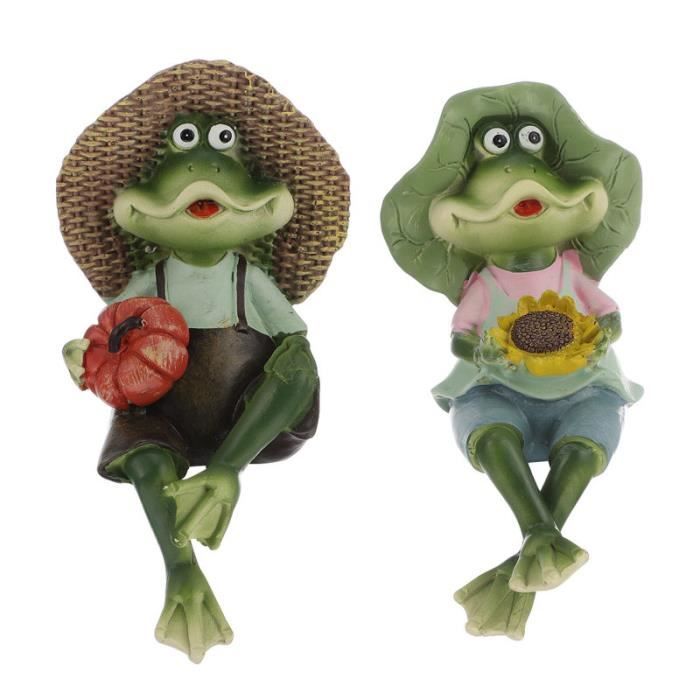 Figurine Céramique Couple De Grenouilles – Vert – Déco Jardin – Sans Marque
