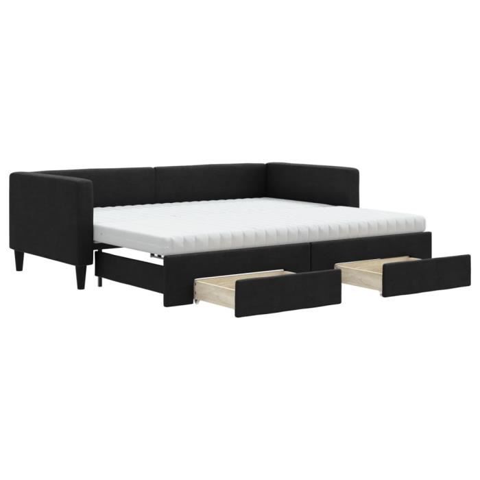 Lit Banquette Milky Avec Bureau Et Tiroirs - Noir/chêne - Dimensions 134x203x90 Cm - Pour Enfant Dès 6 Ans