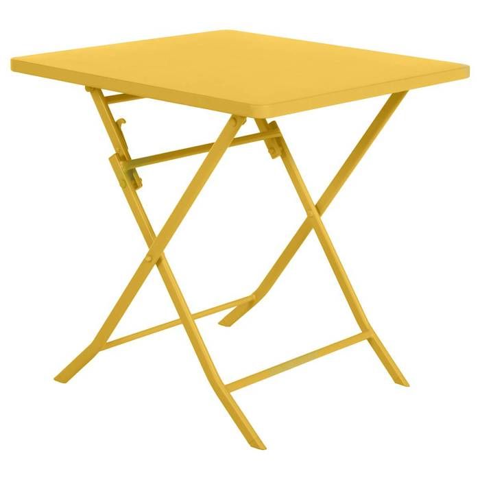 Table de jardin pliante carrée Greensboro jaune moutarde 2 places en acier traité époxy - Hespéride