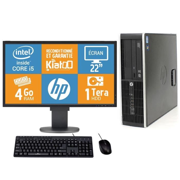 Ordinateur de bureau HP ELITE 8100 intel core I5 4 go ram 1 to disque dur TFT 22  pc de bureau reconditionnée W7 - Hewlett packard