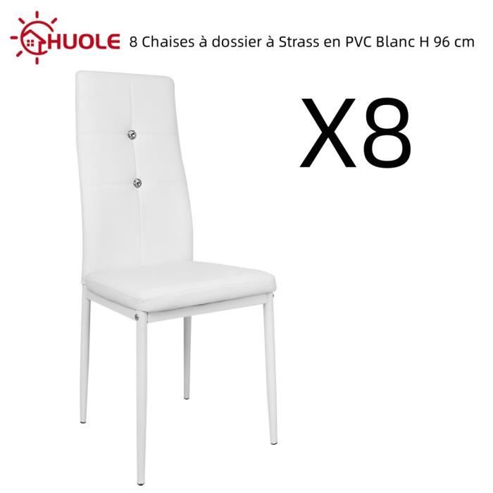 huole lot de 8 chaises à dossier à strass en pvc blanc h 96 cm