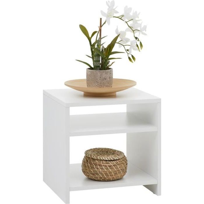 table d'appoint livorno - idimex - blanc - bois - 2 niches - 40x41x37 cm