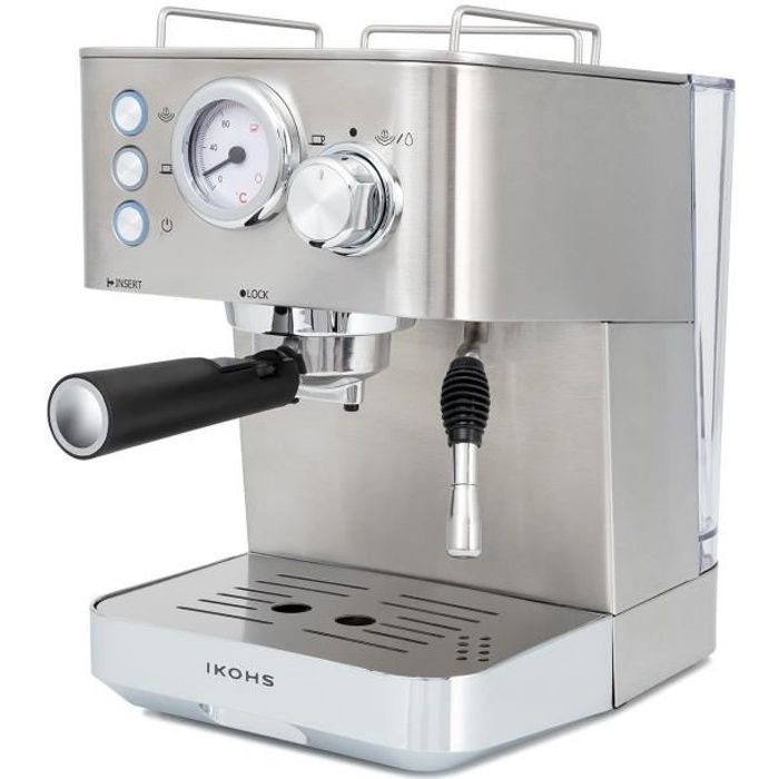 Cafetière Expresso Kaffeta IKOHS Machine à café Express combiné 2 sorties 1100W capactié 1.25L Pression 20 Bars mousseur de lait