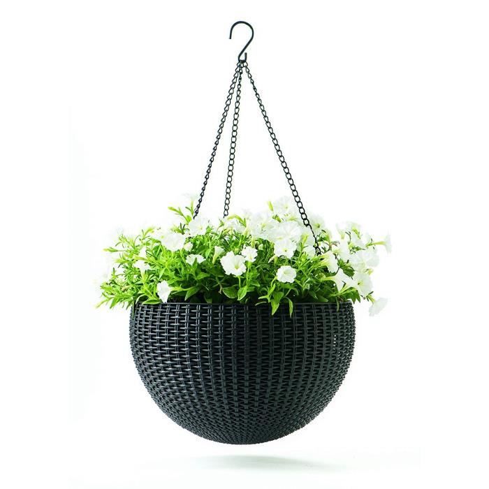 Keter Pot de fleurs suspendu sphère avec chaîne suspendue, suspendu arbre suspendu Poterie de décoration décorative en plastique