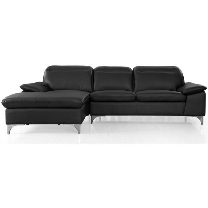 Canapé d'angle gauche en cuir ALIX - Noir - LA MAISON DU CANAPÉ - 3 places - Contemporain - Design
