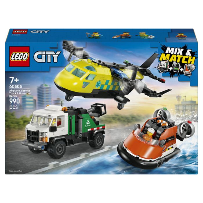 LEGO City 3-en-1 60505 Avion Camion d’Assistance et Aéroglisseur Modulable - Jouet 7 ans