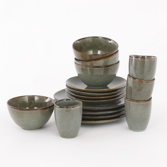 Assiette Service de Table 4 Personnes Tabo - Céramique - Vert - Mica Decorations Assiette Service de Table 4 Personnes Tabo - Céramique - Vert - Mica Decorations