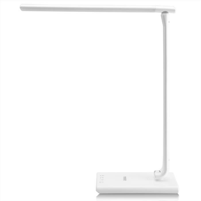Lampe de bureau LED Lampe liseuse 5 niveaux de luminosité Luminaire avec Port USB Contrôle tactile - Blanc