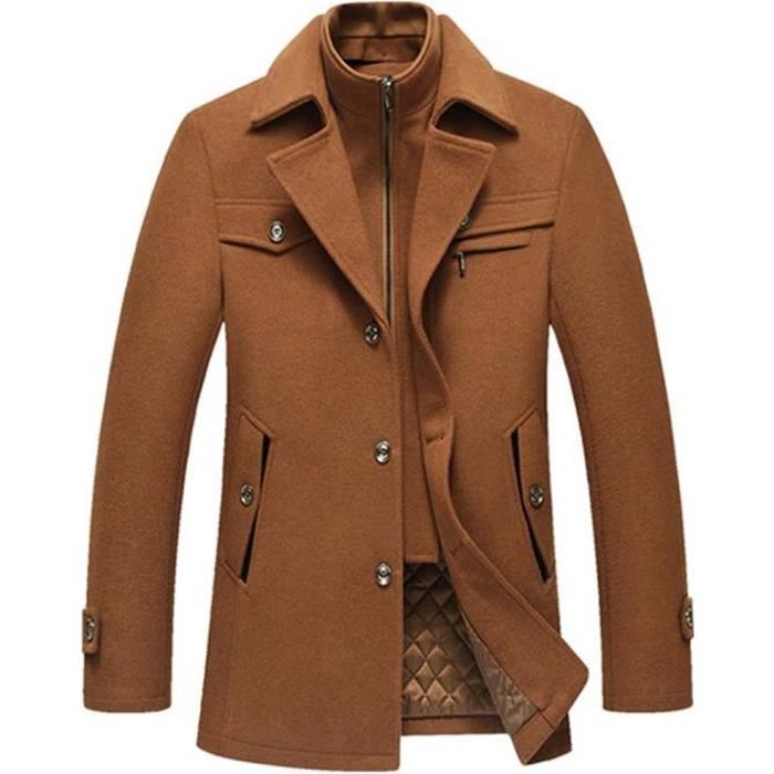 Caban Homme en Laine Casual Manteau Court Epaisse Vetement Automne Hiver Camel Cdiscount Pret a Porter