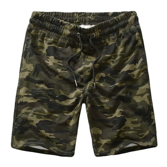 Short Homme en coton Camouflage Sport Décontracté Été Vert