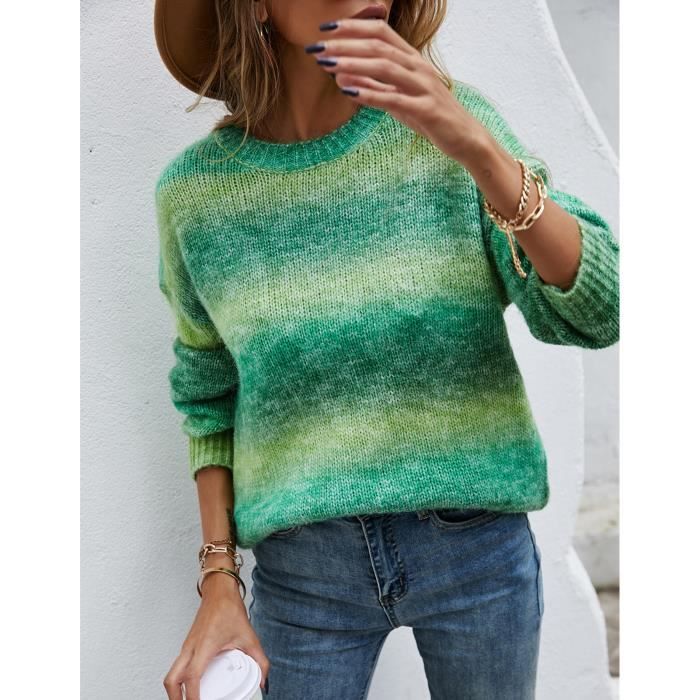 Dioche pull colore Pull Arc en ciel en Tricot Fin pour Femme Decontracte Col Rond a Manches Longues Colore a la lingerie caban Green Cdiscount Pret a Porter